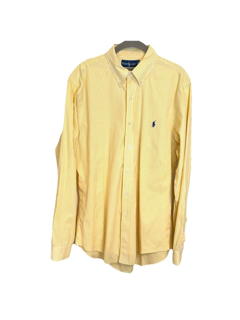 Ralph Lauren Men's Custom Fit Striped Poplin Shirt Yellow Size 16/34-35 $168